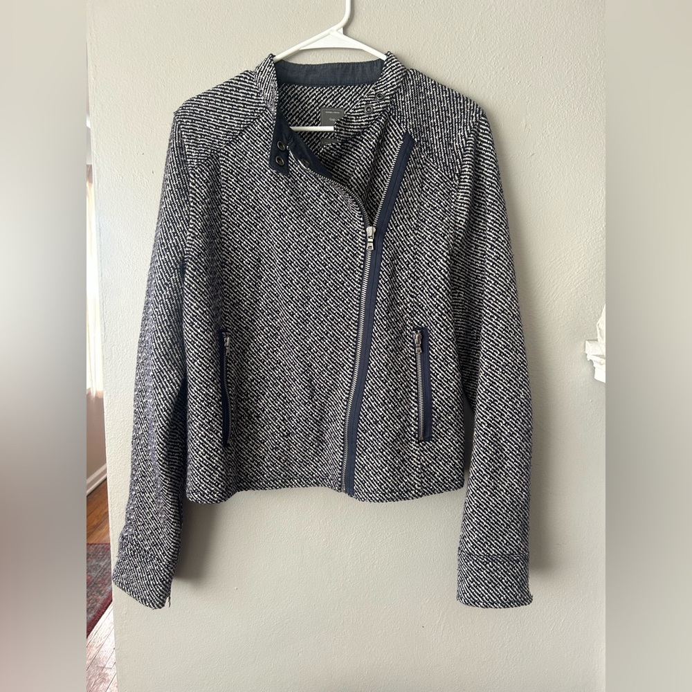 Gap Wool Blend Asymmetrical Jacket Womens Small Tall Tweed Moto Biker Coat Prep